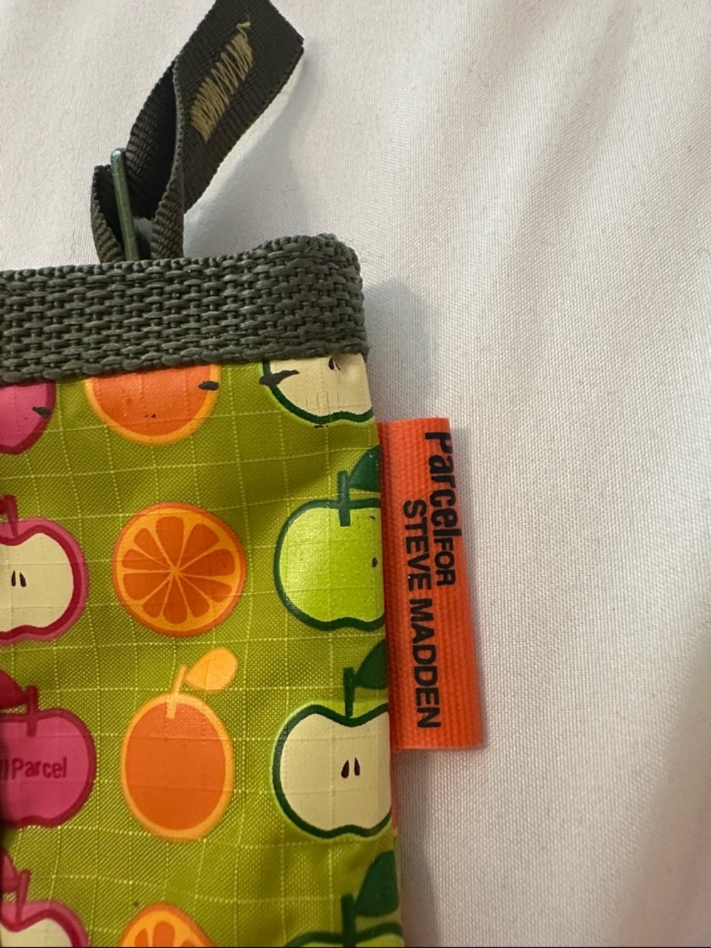 Steve Madden Green Fruit Print Mini Pouch with Orange Tag - Picture 2 of 5